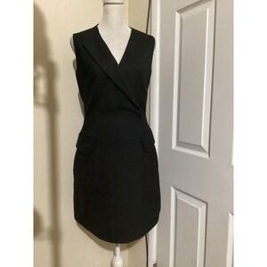 Carven Black Wool Blend Sleeveless Tuxedo Wrap Mini Dress Size 36 US 4